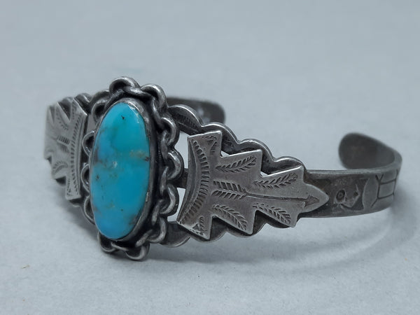 Fred Harvey Navajo Silver and Turquoise Cuff Bracelet