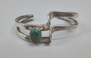 Modern Design Navajo Silver and Turquoise Cuff Bracelet