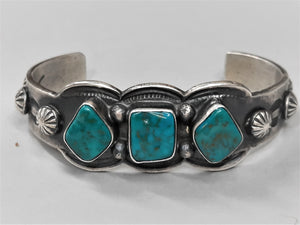 Navajo Silver and Turquoise Cuff Bracelet 3 stones