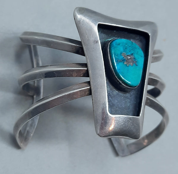 Shadowbox Hopi /  Navajo Silver and Turquoise Cuff Bracelet