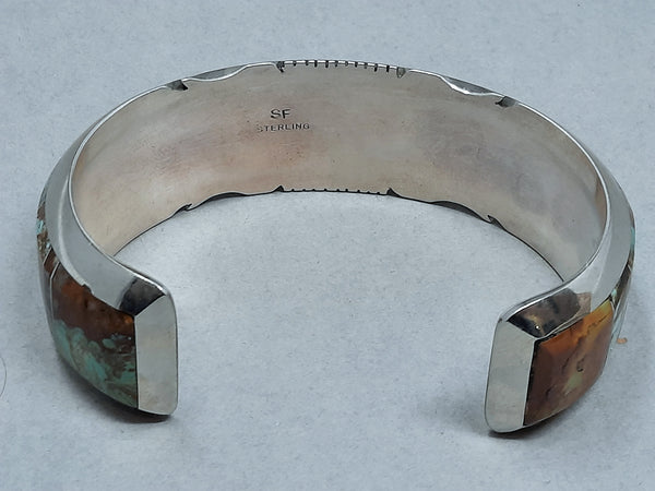 Navajo Silver and Turquoise Channel Inlay Bracelet Cuff
