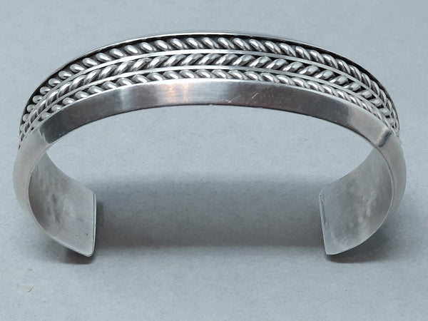 Navajo Silver Cuff with Rope Work by Tom Hawk