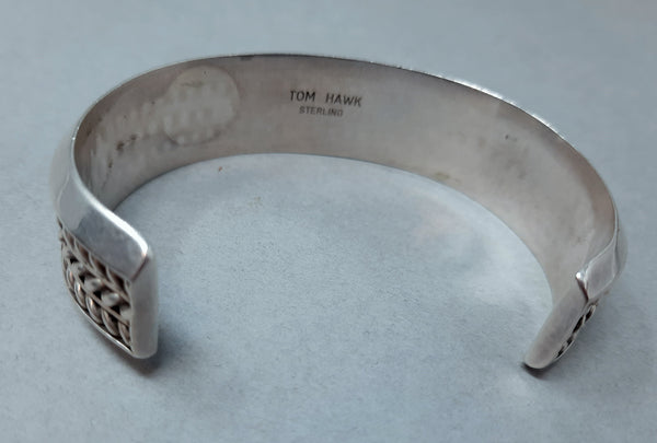 Navajo Silver Cuff with Rope Work by Tom Hawk