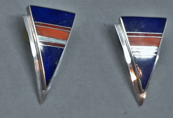 Navajo Silver Multi-Colored Channel Inlay Earrings by Ray Tracy Knifewing
