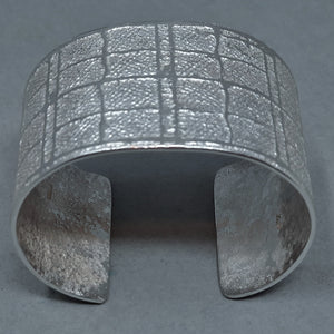 Large Navajo Silver Cuff Bracelet with Plaid Design by Gino Antonio 1.5/8" wide