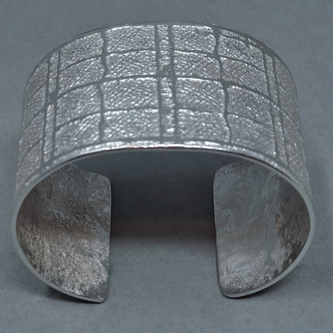 Large Navajo Silver Cuff Bracelet with Plaid Design by Gino Antonio 1.5/8" wide