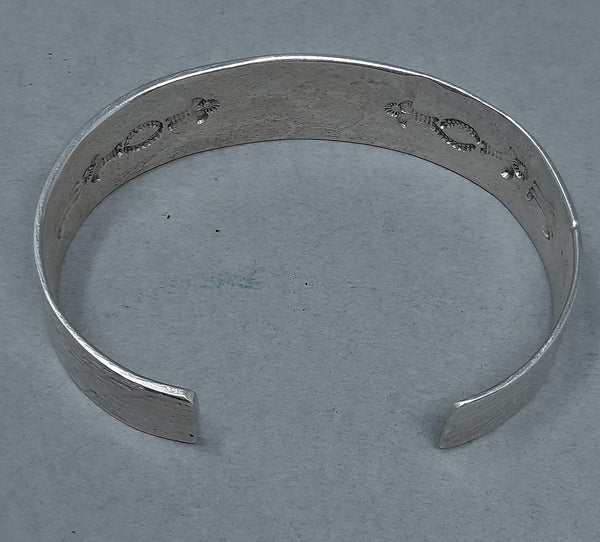 Navajo Silver Cuff Bracelet Plaid Design by Gino Antonio 3/4" Wide