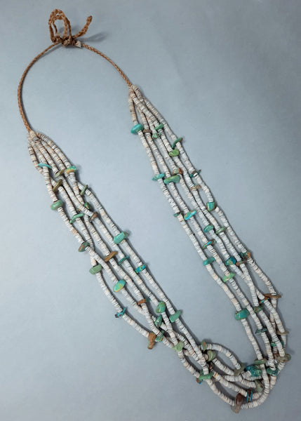 Native American Turquoise Tab and Heishi Bead Necklace 34" 5 Strand