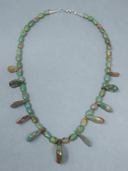 Vintage Sterling Silver Green Turquoise Tab and Bead Necklace