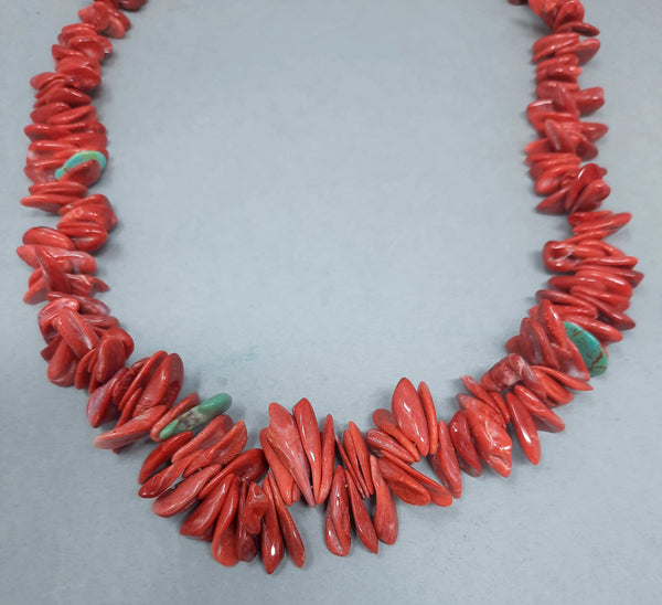 Vintage Coral Turquoise Accent Necklace 19" 1 Strand