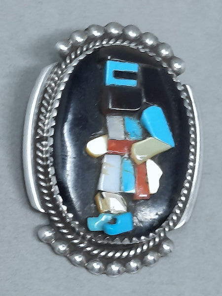 Bev Etsate Turquoise, Shell, Coral, Jet and  Silver Kachina Pendant / Brooch / Pin