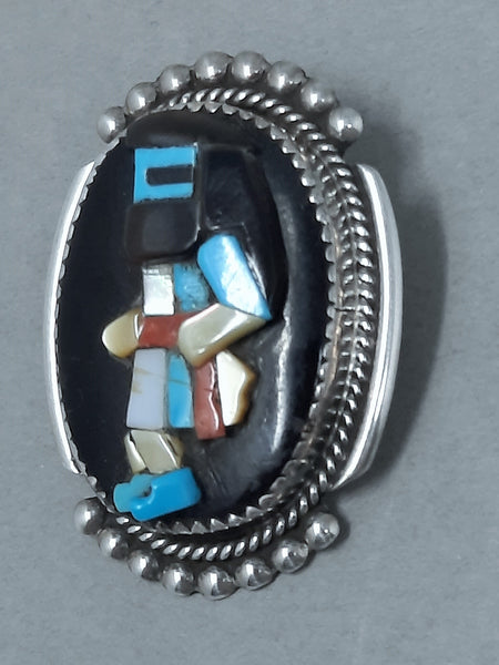 Bev Etsate Turquoise, Shell, Coral, Jet and  Silver Kachina Pendant / Brooch / Pin