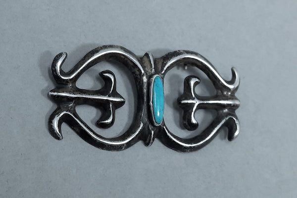 Navajo Silver & Turquoise Cast Brooch / Pin 1.7/8" wide