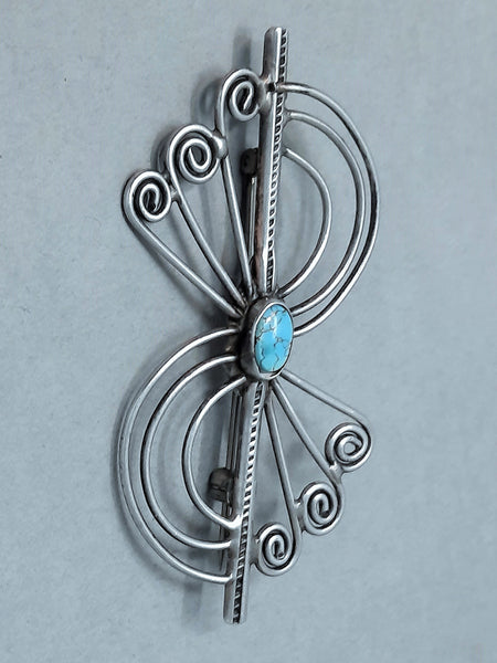 Navajo Silver & Turquoise  Brooch / Pin 2.3/8" tall