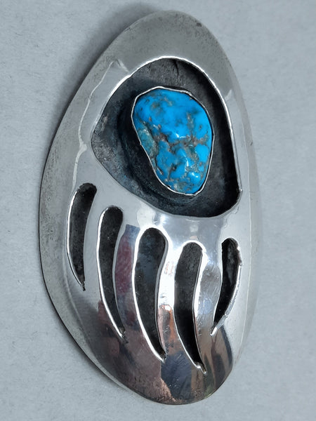 Navajo Silver and Turquoise Bear Paw Shadow Box Brooch / Pin