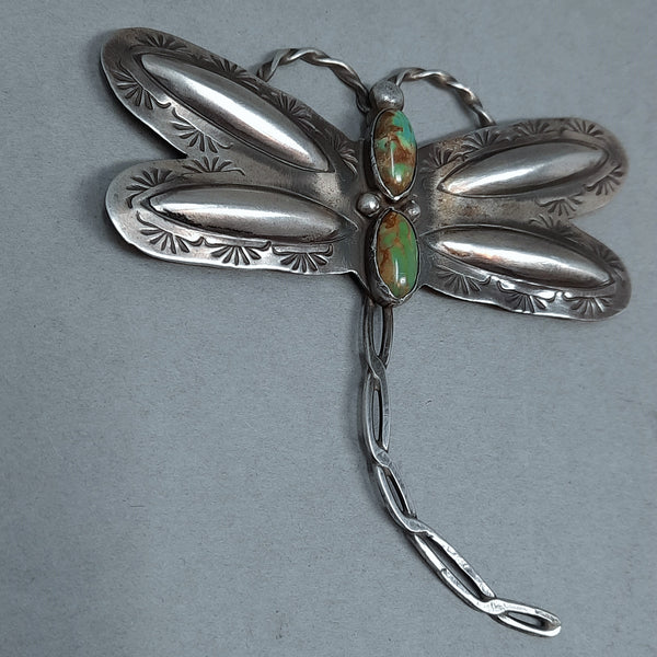 Navajo Silver and Turquoise Dragonfly Brooch / Pin