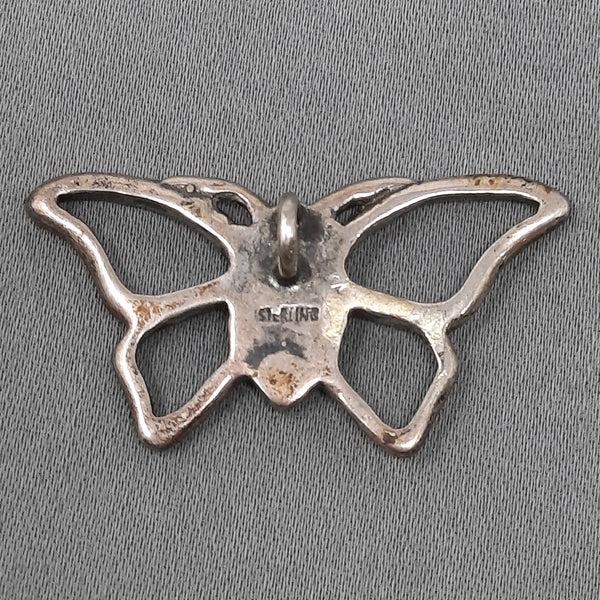 Navajo Cast Silver Butterfly Pendant with Spiny Oyster Stone