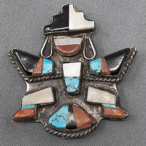 Knifewing Multi-Stone Inlay Brooch Turquoise, Oyster, Jet, Shell 1.1/2" Tall