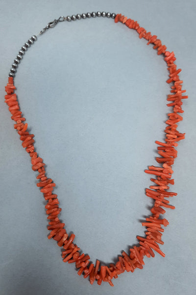 Vintage Coral Branch and Bead Necklace 18" 1 Strand