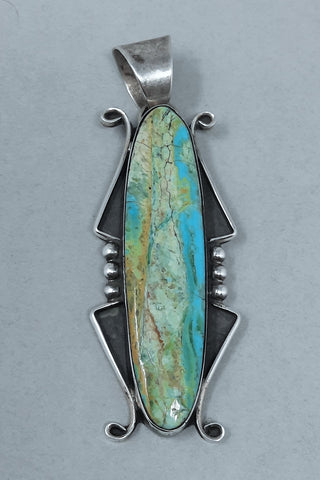 Orville Manygoats Navajo Blue Turquoise sterling Silver Pendant Vintage