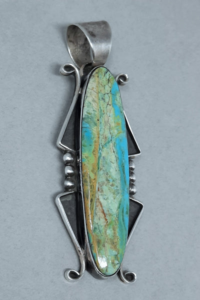 Orville Manygoats Navajo Blue Turquoise sterling Silver Pendant Vintage
