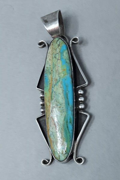 Orville Manygoats Navajo Blue Turquoise sterling Silver Pendant Vintage