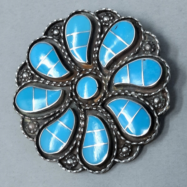 Zuni Turquoise & Sterling Silver Pendant, Brooch / Pin - Faye Lowsayatee
