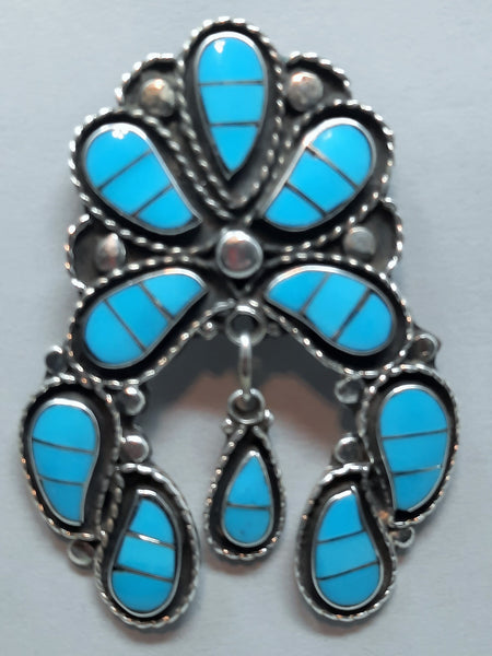 Zuni Turquoise & Sterling Silver Pendant, Brooch / Pin - Susie Lowsayatee