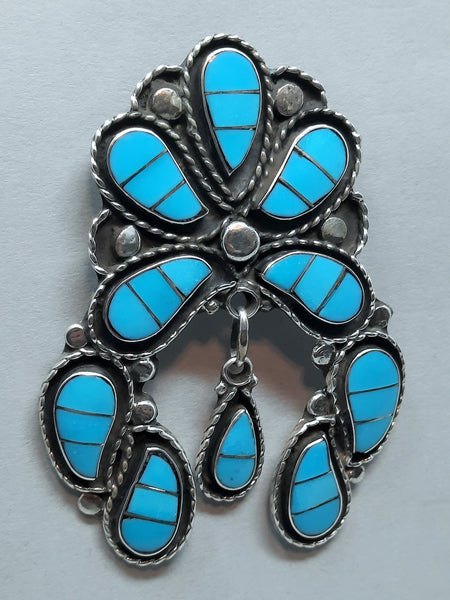 Zuni Turquoise & Sterling Silver Pendant, Brooch / Pin - Susie Lowsayatee
