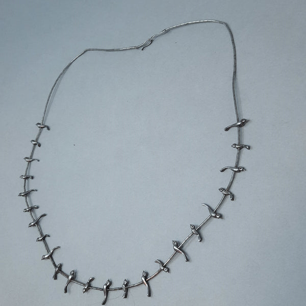 Navajo Liquid Silver Bird Charm Fetish necklace chain 26"