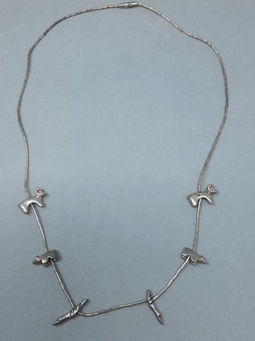 Navajo Liquid Silver Sheep, Ram, & Duck Charm Fetish necklace chain 19"