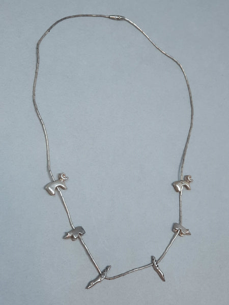 Navajo Liquid Silver Sheep, Ram, & Duck Charm Fetish necklace chain 19"