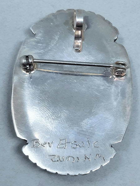 Zuni Sterling Silver Multi Stone Inlay Kachina Pendant / Brooch Bev Etsate