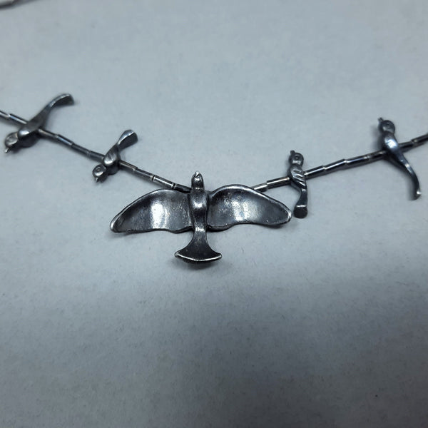 Navajo Liquid Silver Bird Charm Fetish necklace chain 27"