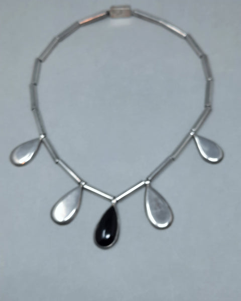 Stunning vintage sterling silver onyx Art Deco style necklace Taxco Mexico