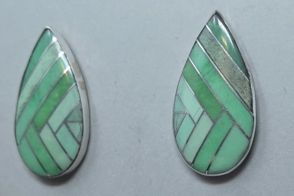 San Felipe Pueblo Sterling Silver Green Stone (Gasparite?) Earrings Troncosa