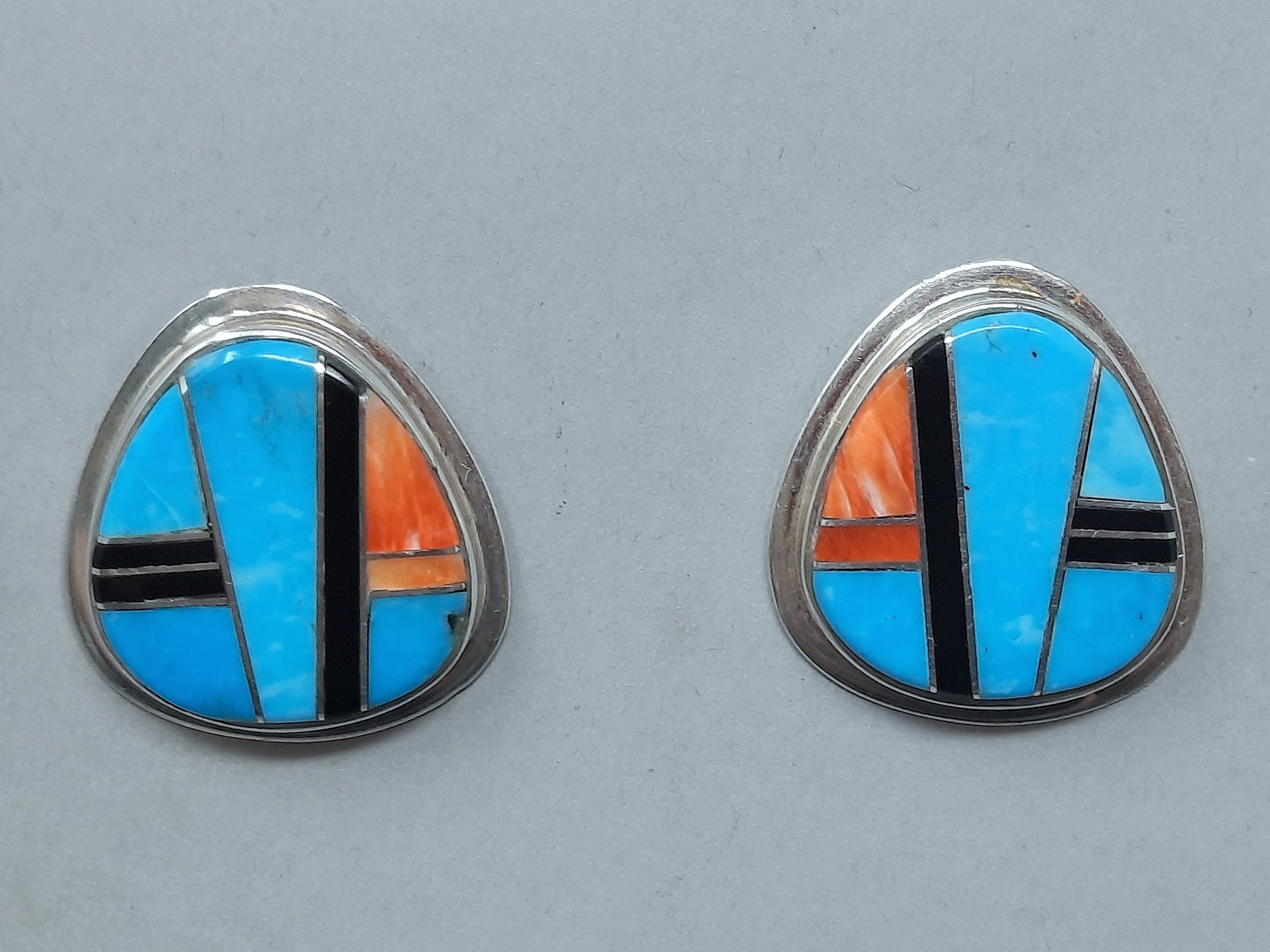 Navajo Sterling Silver Multi-Stone Turquoise Spiny Oyster Jet Earrings