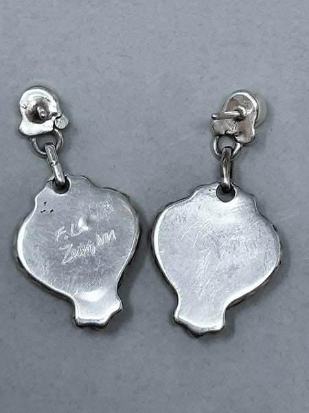 Zuni Spiny Oyster & Sterling Silver Heart Dangle Earrings - Faye Lowsayatee