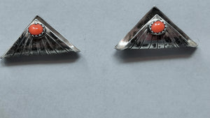 Vintage Navajo Spiny Oyster & Sterling Silver Folded Earrings
