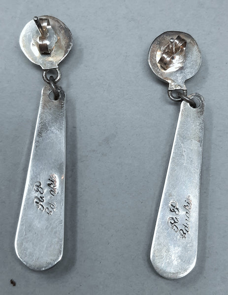Raylan & Patty Edaakie Zuni Sterling Silver Multi Stone Inlay Dangle Earrings 1.15/16"