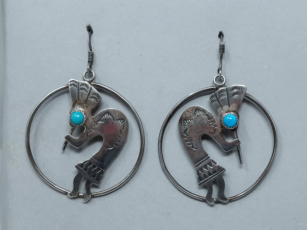 Navajo Sterling Silver Kokopelli Hoop Earrings - Arlo Kantenna