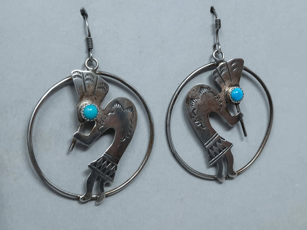 Navajo Sterling Silver Kokopelli Hoop Earrings - Arlo Kantenna