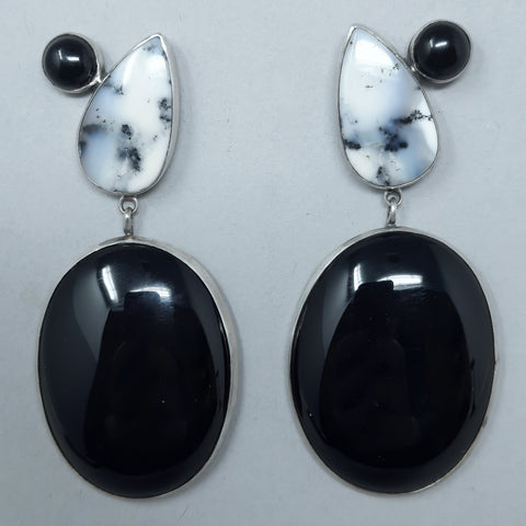 Navajo Shell and Onyx Dangle Earrings -Nila Cook Johnson