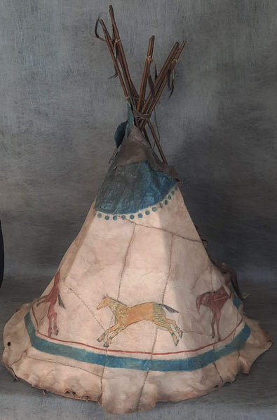 Model Plains Hide Tipi with Painted Horses, C. 1890