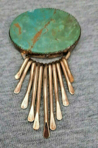 Rare Design Navajo Spencer Gold Filled & Silver Turquoise Brooch Pin